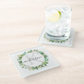 SAFTIGES EUKALYPTUS-LAUB-AQUARELL-MONOGRAMM GLASUNTERSETZER (Schrägansicht)