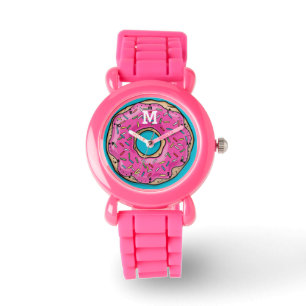 Saftiges köstliches Rosa besprühter Krapfen Armbanduhr