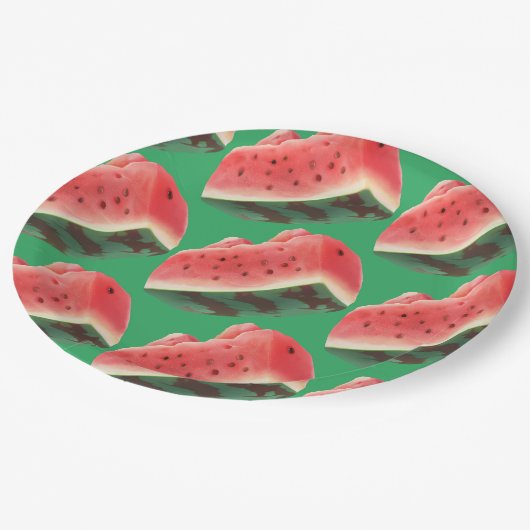 Saftiges Wassermelonenmuster: Sommerliches Frucht- Pappteller (Schrägansicht)