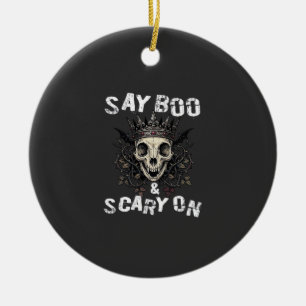 Sag Boo Gruseliger Totenkopf Krone Fledermaus Flüg Keramik Ornament