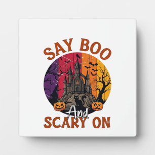 Sag Boo Gruseliges Halloween Spukhaus Schwarze Kat Fotoplatte