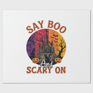 Sag Boo Gruseliges Halloween Spukhaus Schwarze Kat Geschenkpapier