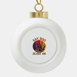 Sag Boo Gruseliges Halloween Spukhaus Schwarze Kat Keramik Kugel-Ornament