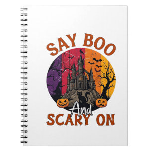 Sag Boo Gruseliges Halloween Spukhaus Schwarze Kat Notizblock