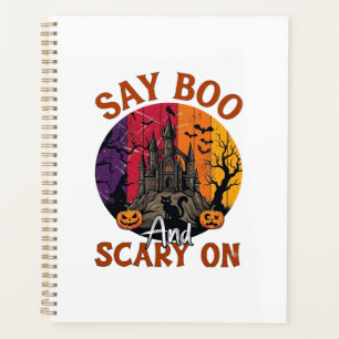 Sag Boo Gruseliges Halloween Spukhaus Schwarze Kat Planer