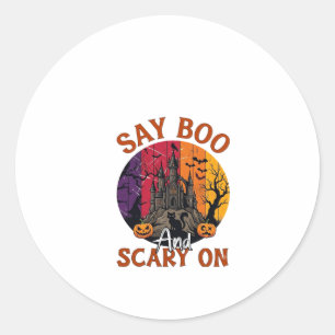 Sag Boo Gruseliges Halloween Spukhaus Schwarze Kat Runder Aufkleber
