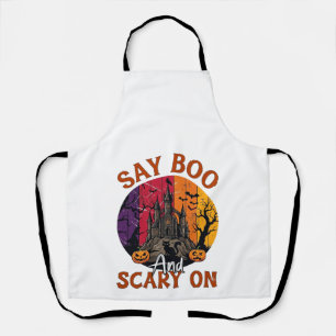 Sag Boo Gruseliges Halloween Spukhaus Schwarze Kat Schürze