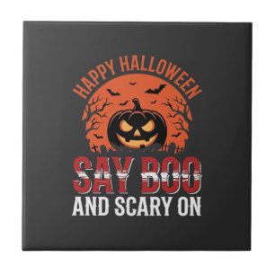 Sag Boo Halloween-Kürbisdesign_1 Fliese