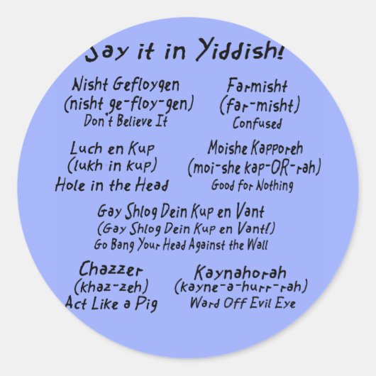 Sag es in Yiddish Blue Runder Aufkleber (Vorderseite)