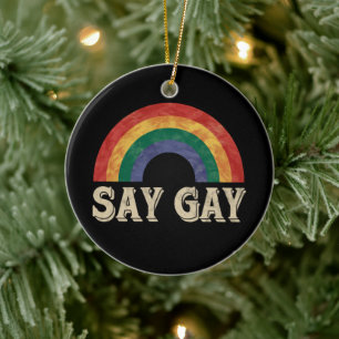 Sag Gay Vintage Regenbogen Gay Pride Lgbt Monat  Keramik Ornament