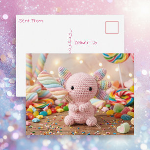 Sag Hallo von einem gehäkelteten Axolotl  Postkarte