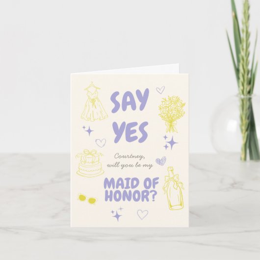 Sag Ja Lavendel + Gelbe Doodle-Hochzeitsantrag Karte (Vorderseite)
