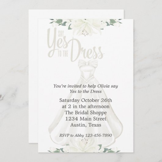Sag ja zu Dress Bridal Einladung (Vorne/Hinten)