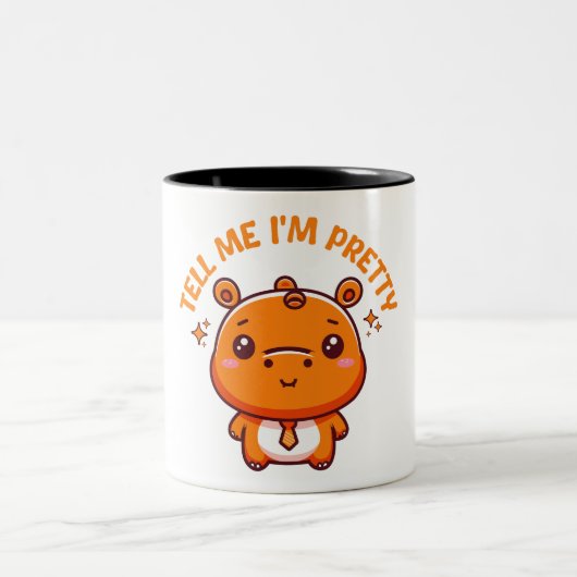 Sag mir, ich bin Hübsch - Hübscher Hippo Zweifarbige Tasse (Mittel)