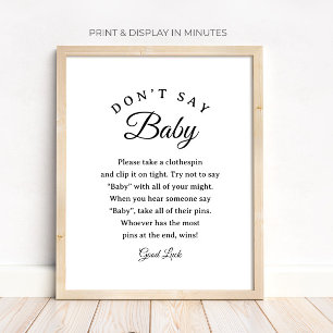 "Sag nicht Baby" Baby Shower Wäscheklammer Spiel S Poster