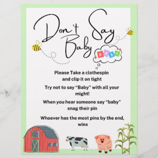 "Sag nicht Baby" Babyparty-Spiel Bauernhof-Tiere Briefbogen