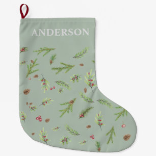 Saga Green botanisches, elegantes, modernes Famili Großer Weihnachtsstrumpf