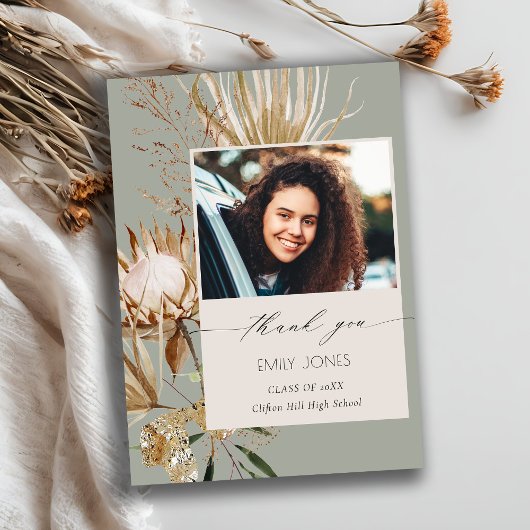 Saga Green Protea Dry Palm Foto Abschluss Dankeskarte