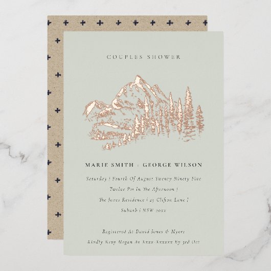 Saga Green Rose Gold Pine Couples Dusche Folieneinladung (Vorderseite/Rückseite)