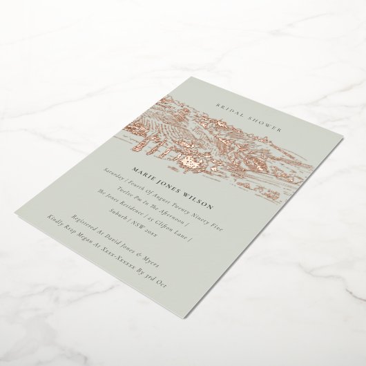 Saga Green Rose Gold Weinkeller Brautparty Folieneinladung (Gedreht)