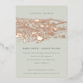 Saga Green Rose Gold Weinkellerei Sketch Paare Dus Folieneinladung (Vorderseite)