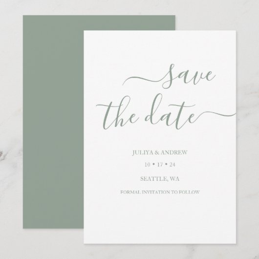Saga Green Skript Hochzeit speichern Sie die Datum Save The Date (Vorne/Hinten)