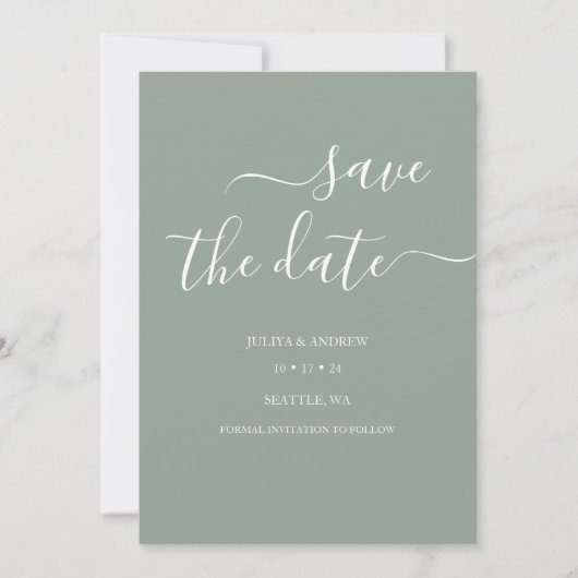 Saga Green Skript Hochzeit speichern Sie die Datum Save The Date (Vorderseite)