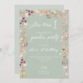 Sage 1. Geburtstag Party Wildblume Garten Party Einladung (Vorne/Hinten)