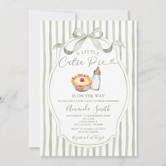Sage A Little Süsse Pie Gingham Fall Baby Dusche Einladung (Vorderseite)