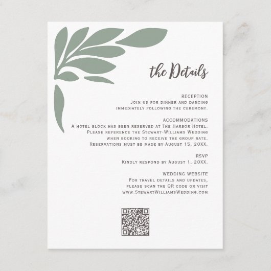 Sage Abstract Tropical Floral Leaf Wedding  Begleitkarte (Vorderseite)