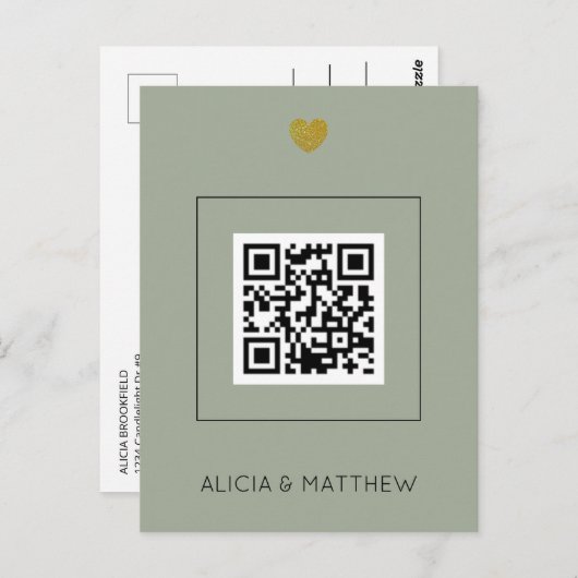 Sage All in One Wedding Einladung mit QR Code Postkarte (Vorne/Hinten)