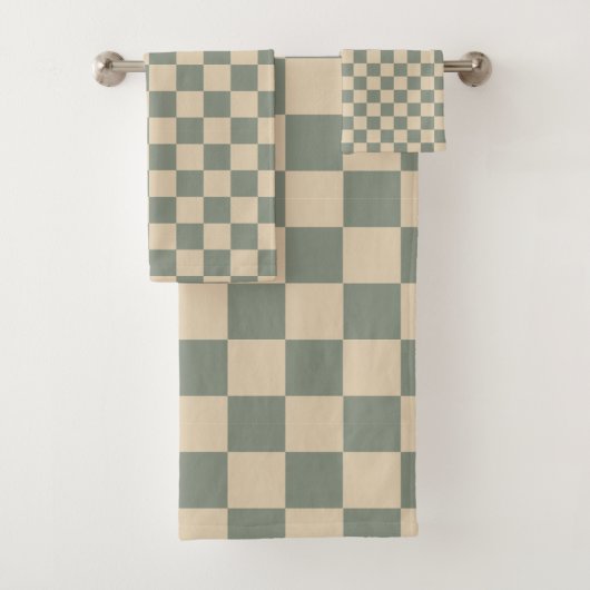 Sage Almond Checkered Badhandtuch Set (Insitu)