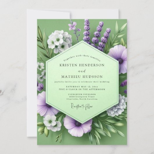 Sage Amethyst Meadow Wedding Einladung (Vorderseite)