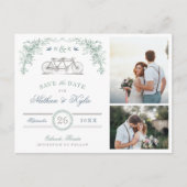 Sage and Blue Bicycle 2 Foto Save the Date Ankündigungspostkarte (Vorderseite)