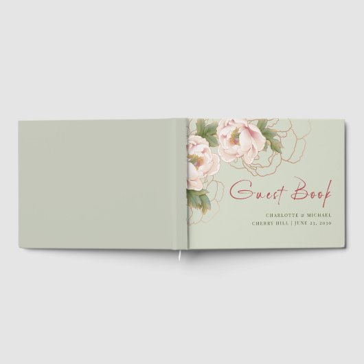 Sage and Blush Peony Floral Gästebuch (Voll)