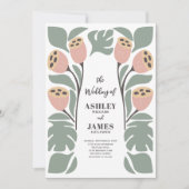 Sage and Blush Stylized Abstract Floral Wedding Einladung (Vorderseite)