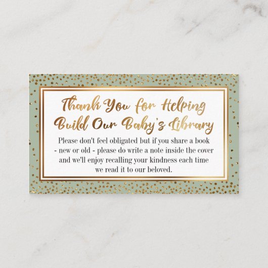 Sage and Gold Confetti Book Request Insert Cards (Rückseite)