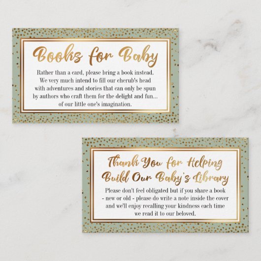 Sage and Gold Confetti Book Request Insert Cards (Vorne/Hinten)