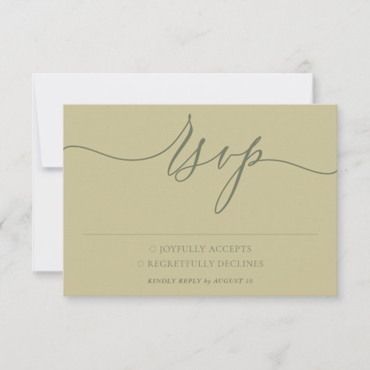 Sage and Gold Einfache Minimalistische Hochzeit RSVP Karte (Vorderseite)