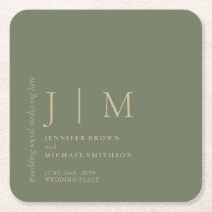 Sage and Gold Formal Simple Elegante Wedding Rechteckiger Pappuntersetzer