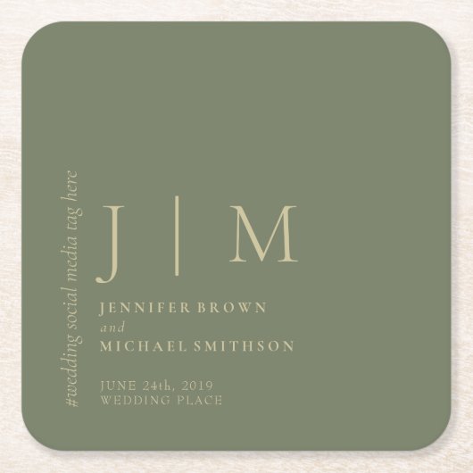Sage and Gold Formal Simple Elegante Wedding Rechteckiger Pappuntersetzer (Vorderseite)