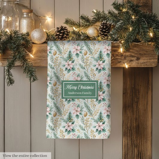 Sage and Gold Kitchen Towel Christmas Floral Gift Geschirrtuch
