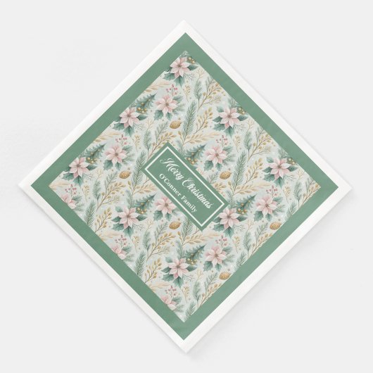 Sage and Gold Napkins Custom Christmas Monogram Serviette (Ecke)