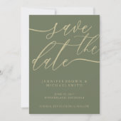 Sage and Gold Wedding Custom Foto Calligraphic Save The Date (Vorderseite)