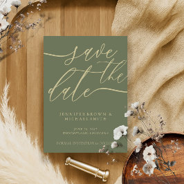Sage and Gold Wedding Custom Foto Calligraphic Save The Date