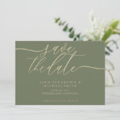 Sage and Gold Wedding Rett Date Foto Save The Date (Stehend Vorderseite)