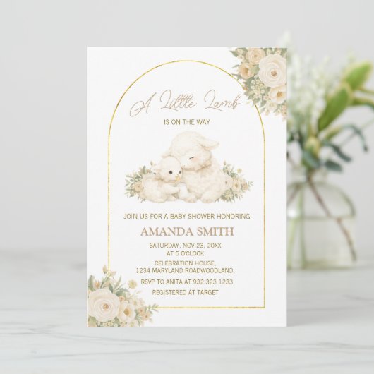 Sage and Ivory Little Lamb Baby Shower Invitation Einladung (Stehend Vorderseite)