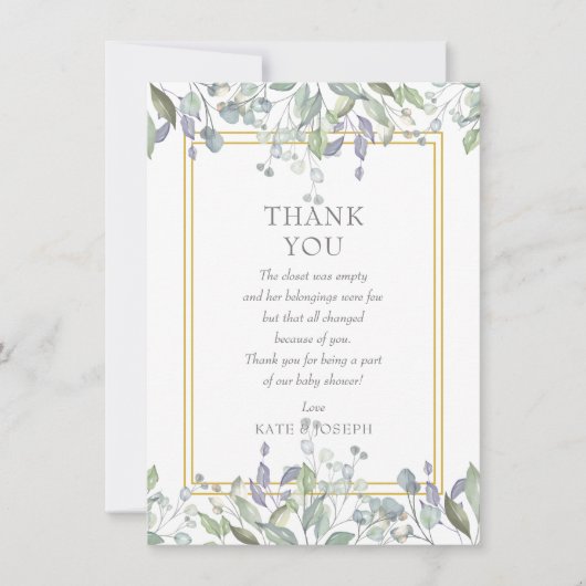 Sage and Lilac Pasture Baby Dusche Danke, Gedicht Dankeskarte (Vorderseite)