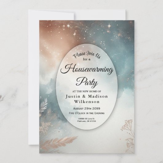 Sage and Terracotta Stardust Skies Housewarming Einladung (Vorderseite)