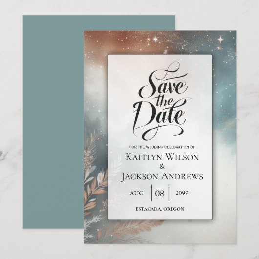 Sage and Terracotta Stardust Skies Wedies Save The Date (Vorne/Hinten)